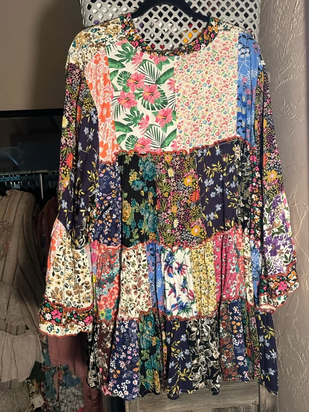 Young Threads Boho Patchwork Floral Peasant Top - Multicolor - Picture 2 of 4